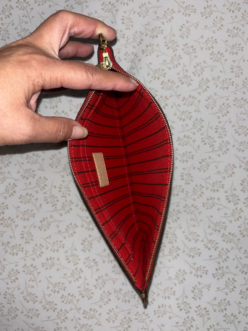 Louis Vuitton Brown Monogram Canvas Wristlet with Red Interior - Picture 7 of 9